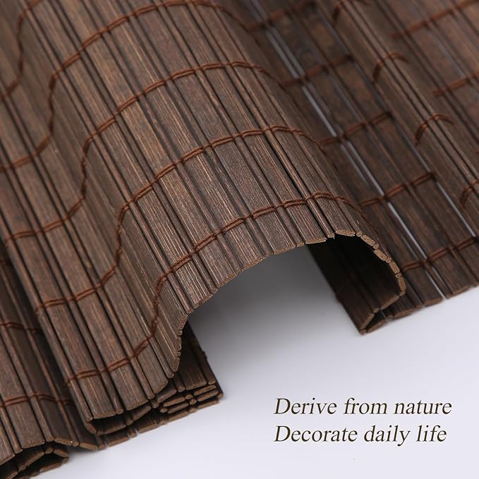 Sunbox Cordless Bamboo Roman Shade Blinds, Woven Wood Roman Shades, Light Filtering Natural Bamboo Shades for Windows, French Doors, Sarasota-Cocoa