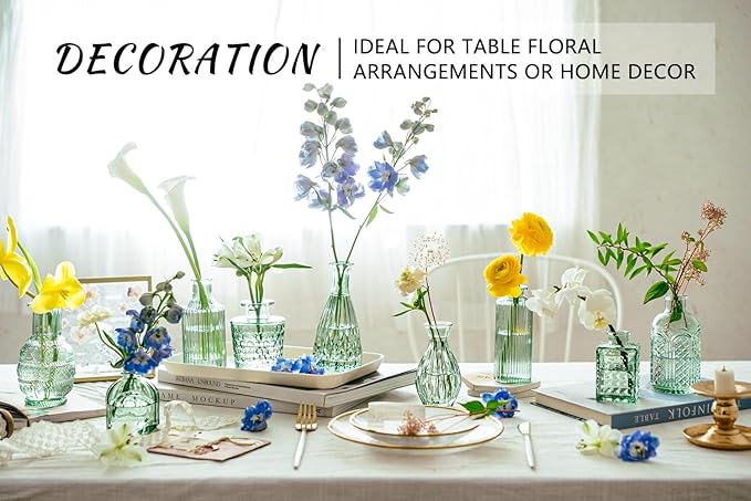 SUPMIND Glass Bud Vase Set, 16pcs Small Green Flower Vases for Table Centerpieces in Bulk, Mini Vintage Vase for Wedding, Home, Table Decoration