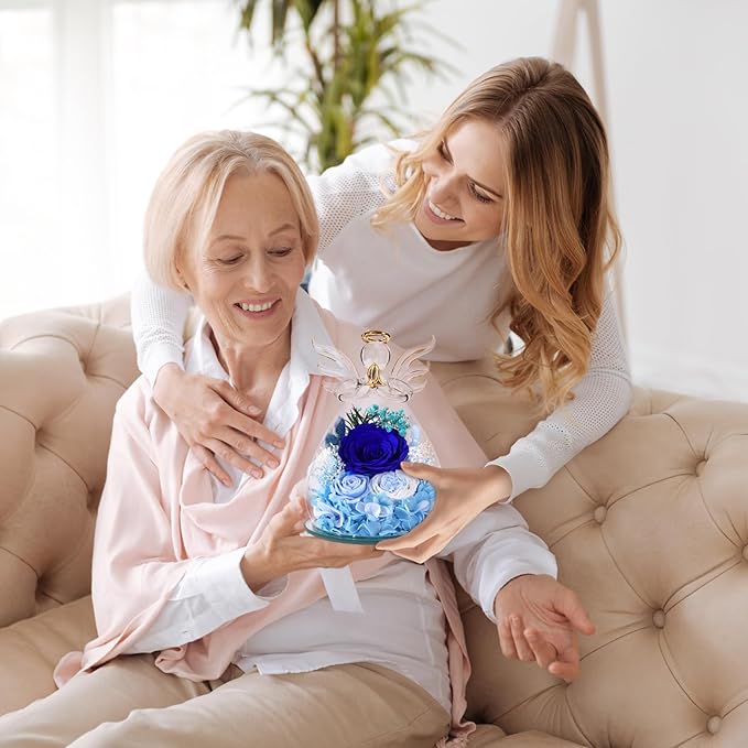 Bessol Gifts for Mom Birthday Flowers for Women Mothers Day Flowers for Delivery Preserved Roses Forever Flower in Glass Angel Figurines Fresh Eternal Rose for Grandma Wife Sister Daughter Friends