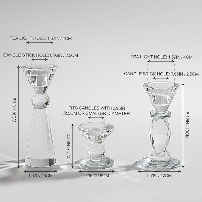 DN DECONATION Glass Candle Holder 3 Pcs, Clear Crystal Candlestick Holders | Tealight Candle Holders, Aesthetic Home Decor for Table Centerpiece, Wedding Decorations, Housewarming Gift, Living Room