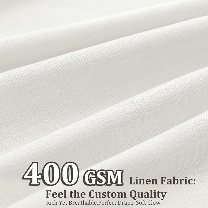 Pinch Pleated Linen Curtains 120 Inch, 2 Panels Premium 400GSM Memory Trained Semi Sheer Light Filtering Window Drapes for Living Room Bedroom Dining, Back Tab & Adjustable Hooks Rings , Natural White