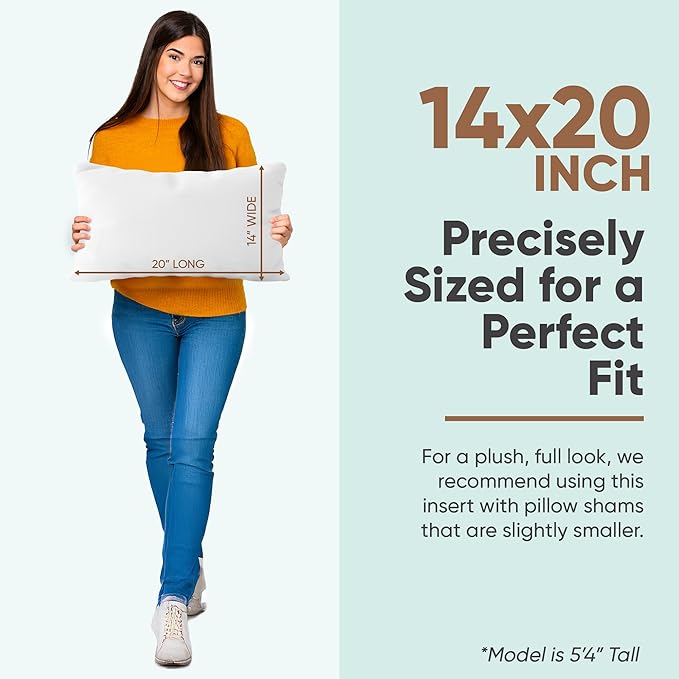 Pillowflex Synthetic Down Pillow Insert - 14x20 Down Alternative Pillow, Ultra Soft, Small Rectangle, Lumbar, Travel, Neck, Sleeping Pillow - 1 Decorative Pillow Form