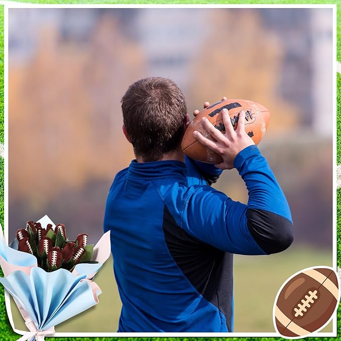 Suhine 12 Pcs Artificial Football Rose Flowers Sports Party Favors Bulk for Birthday Graduation Wedding Party Decorations Table Centerpieces Game Day Tailgate Senior Night Gift(Football Color, Normal)
