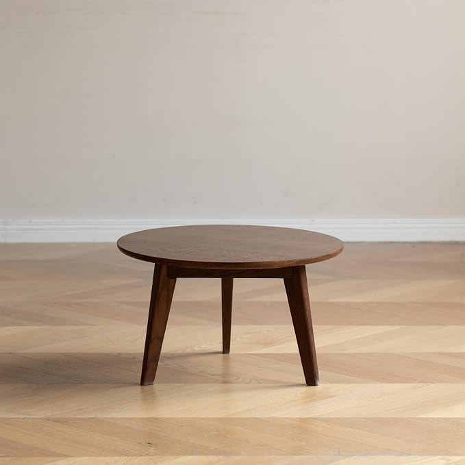 Christopher Knight Home Bede Modern Small Size Low Wooden Coffee Table, Round Top Living Room End Table Accent Furniture, Home Office Writing Desk, Multifunctional Sofa Table, Walnut Brown