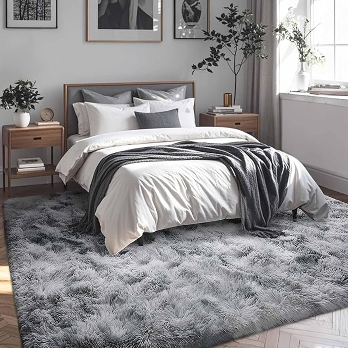 FinRèc 5x7 Feet Grey Rugs for Bedroom Living Room, Soft Fuzzy Shaggy Area Rug, Non-Slip Fluffy Furry Shag Rug for Nursery Kids Room Dorm Room Home Decor, Indoor Plush Floor Carpet