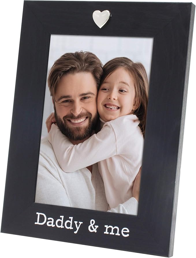 MIMOSA MOMENTS "Daddy & me Black Picture Frame with Silver Heart Ornament, 4x6 Photo - Tabletop Display, Gift for Father's Day, Birthday, Dad from Daughter or Son