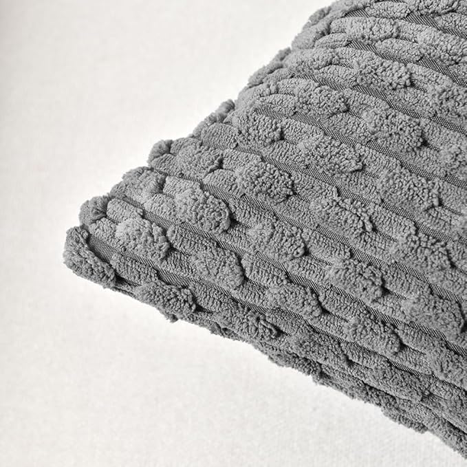Fancy Homi Set of 2 Dark Gray Lumbar Decorative Throw Pillow Covers 12x20 Inch for Couch Living Room Bed Sofa, Modern Farmhouse Boho Home Decor, Soft Plush Grey Corduroy Rectangle Cushion Case
