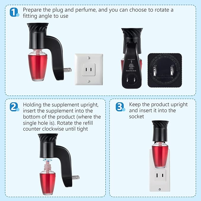Hohean 4 Pack Wall Fragrance Plug in Compatible with Bath and Body Works WallFlower Refills, ETL Certified, Rotatable, Precise Scent Adjustable Fragrance Control Diffuser Plug for Home, Office (Black)