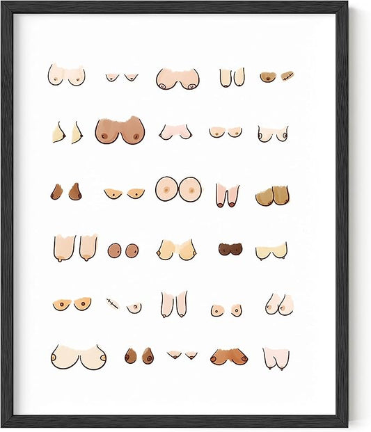 HAUS AND HUES Funny Bathroom Wall Art Decor - Bathroom Prints Funny Restroom Art Posters Fun Boobs Poster Artwork For Walls (Unframed 16x20)