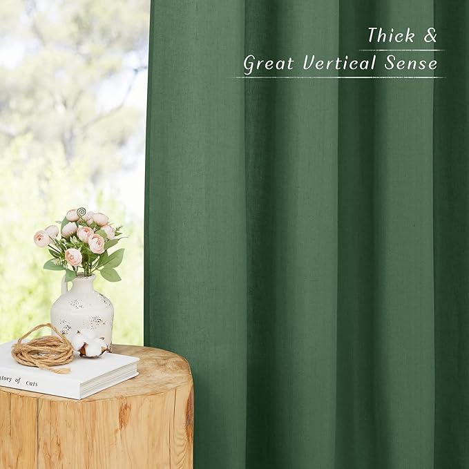 NICETOWN Linen Curtains for Windows 90 inch Long, Grommet Semi Sheer Vertical Drapes Privacy Added with Light Filtering for Doorway/Living Room, Olive Green, W42 x L90, 2 Pieces