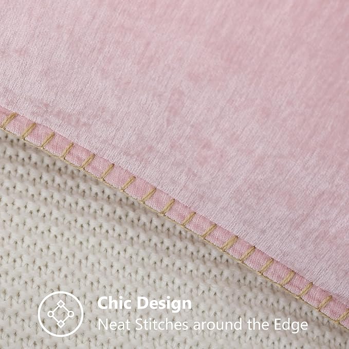 decorUhome Summer Chenille Soft Cozy Throw Pillow Covers 26x26 Set of 2, Modern Farmhouse Boho Velvet Decorative Euro Sham Pillow Cases with Stitched Edge for Couch Sofa Bed Home Decor, Blush Pink
