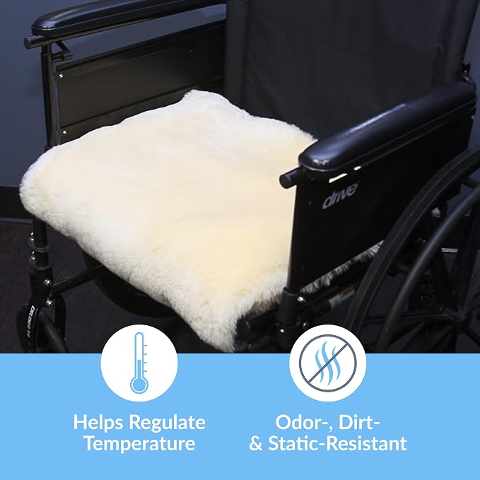 Sheepskin Ranch Natural Wool Wheelchair Seat Pad, Cushion for Tailbone, Sciatica, Skin Irritation, Discomfort & Back Pain Relief, Suitable as Office Chair, Wheelchair & Seat Cushion, Made in The USA