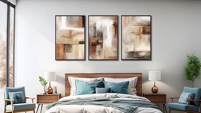 ASDCEUTICALS Large Canvas Wall Art - Brown and Beige Abstract Pictures for Living Room Vintage Wall Decor Retro Rustic Paintings Black Float Framed for Bedroom Dinning Room 16" X 24" X 3 pcs