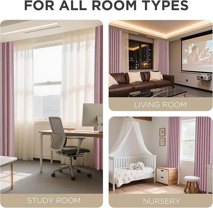 Joydeco Blackout Curtains for Bedroom - 84 Inch Long 100% Light Blocking 2 Panels Set Pink Drapes, Thermal Insulated Room Darkening Curtains, Linen Textured for Living Room, Rod Pocket & Back Tabs