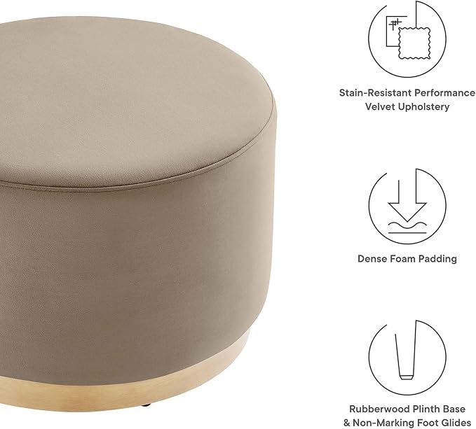 Modway Large 23" Round Performance Velvet Upholstered Upholstered Ottoman