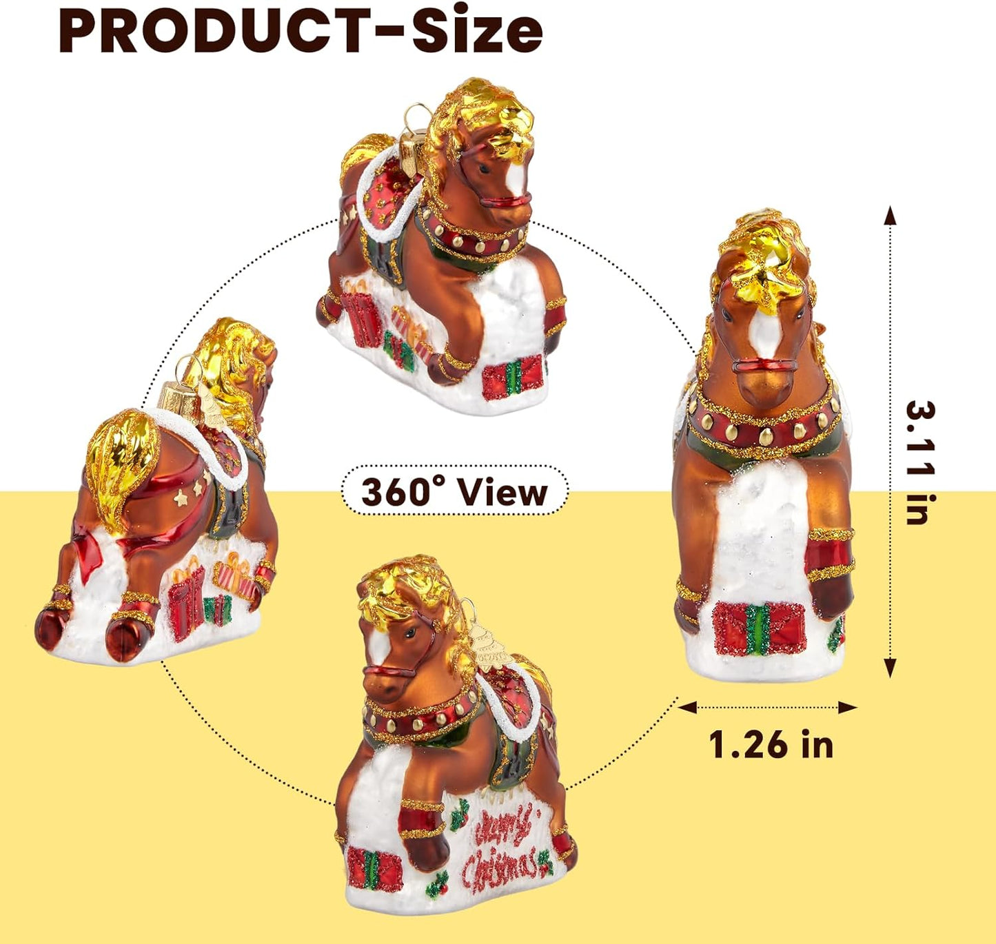 Horse Christmas Tree Ornaments,Hand-Blown Glass Ornaments for Tree,Short Legged Horse Collection Figurines Hanging Ornaments, Christmas Decorations for Animal Lovers Holiday Party Daily Gifts