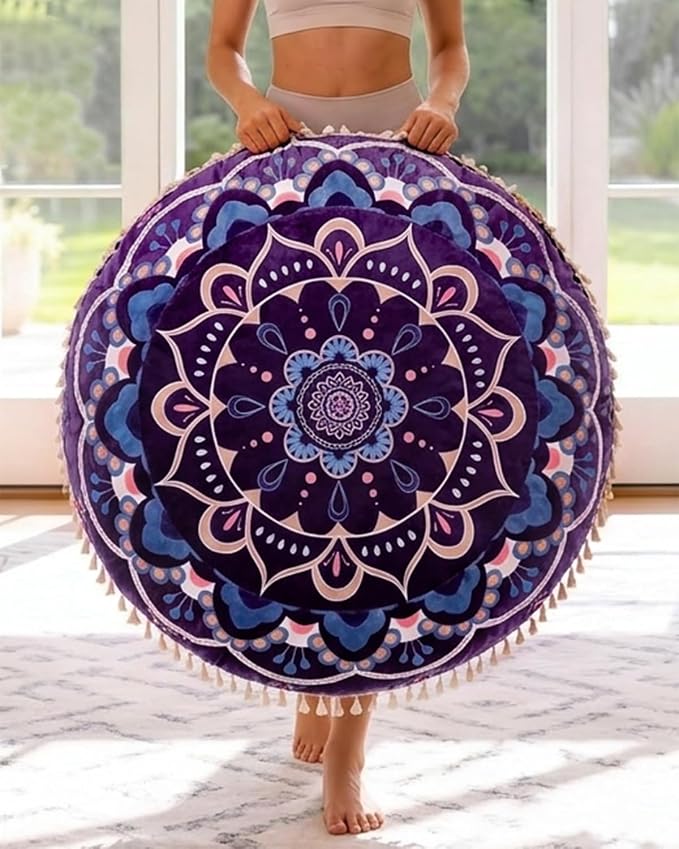 Hihealer Meditation Cushion, Large Velvet Floor Pillow for Yoga, Meditation & Mindfulness, Supportive Memory Foam Bolster (Purple)