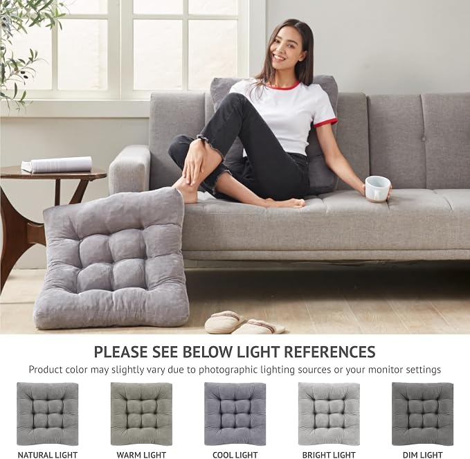 Degrees of Comfort Floor Cushion 6 Pack for Meditation, Home Office & Dorm – Corduroy Soft Seating Set, 22 Inch, High-Density Foam, Square Shape, Grey