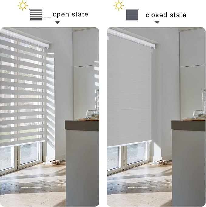 AOSKY Zebra Blinds for Windows Cordless Roller Shades for Home Free-Stop Windows Shades Dual Layer Light Control for Day and Night Easy to Install (45" W X 72" H, Grey)
