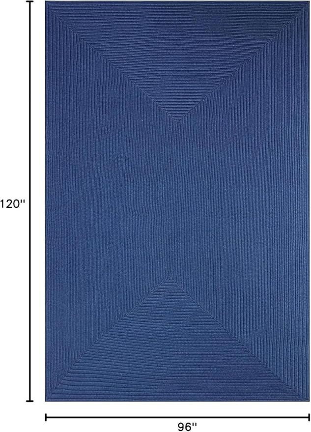 Superior Indoor Outdoor Area Rug, Handwoven Reversible Braided Home Decor for Living Room, Kitchen, Dining Room Floors, Patio, Front Porch, Deck, Modern, Boho, Farmhouse Style, 8' x 10', Denim Blue