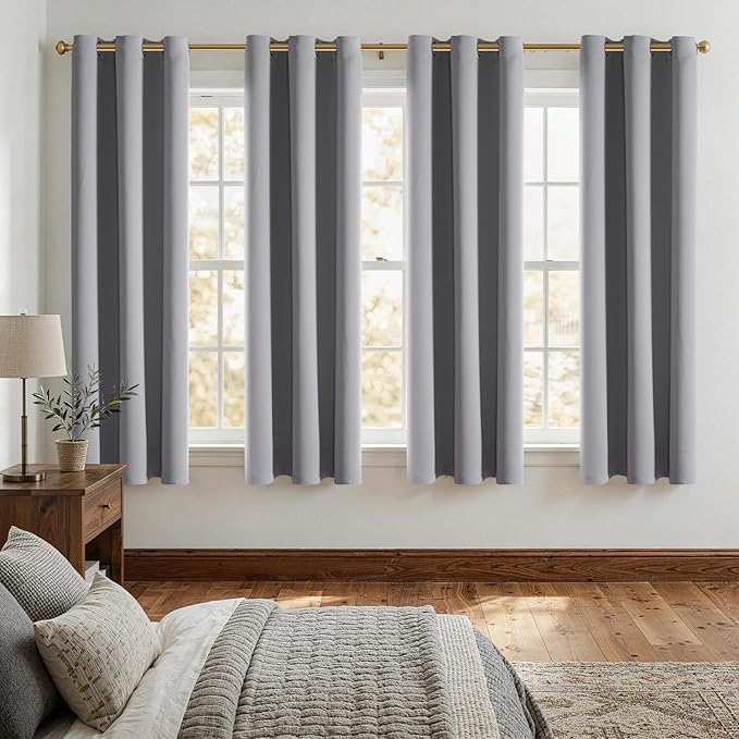 ChrisDowa Grommet Blackout Curtains for Bedroom and Living Room - 4 Panels Set Thermal Insulated Room Darkening Curtains (Light Grey, 42W x 63L)