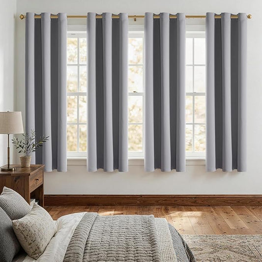 ChrisDowa Grommet Blackout Curtains for Bedroom and Living Room - 4 Panels Set Thermal Insulated Room Darkening Curtains (Light Grey, 42W x 63L)