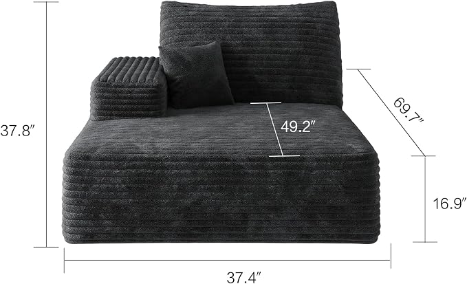 135" U Shaped Sectional Couch with Ottoman, Large Sectional Couches for Living Room, Plush Corduroy Convertible Sleeper Sofa, Compressed Foam Sofa in a Box No Assembly, Left Facing Chaise, Black