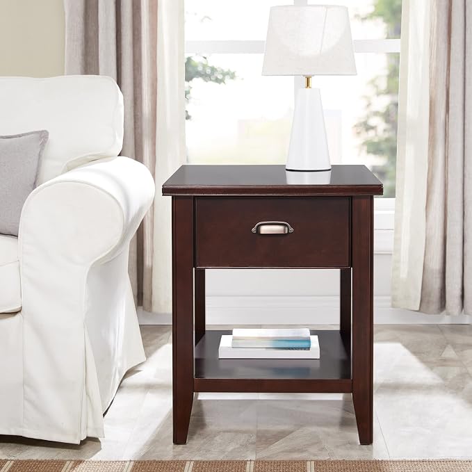 Leick Home Laurent Solid Wood Side Table with Hidden Compartment, Chocolate Cherry Brown, Perfect for Living Rooms, Bedrooms, and Offices, 10507-SC