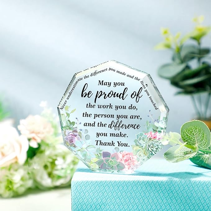 Yinder Thank You Gifts for Women Appreciation Gifts for Coworker Employee Nurse Teacher Leader Boss Inspirational Quotes Acrylic Desk Decor for Home Office Farewell Retirement