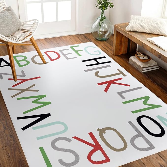 Topotdor Rainbow Kids Play Rug Alphabet Nursery Area Rug Extra Large Soft Crawling Play Mat for Children Toddlers Bedroom (47x70 inch,Multi Color)