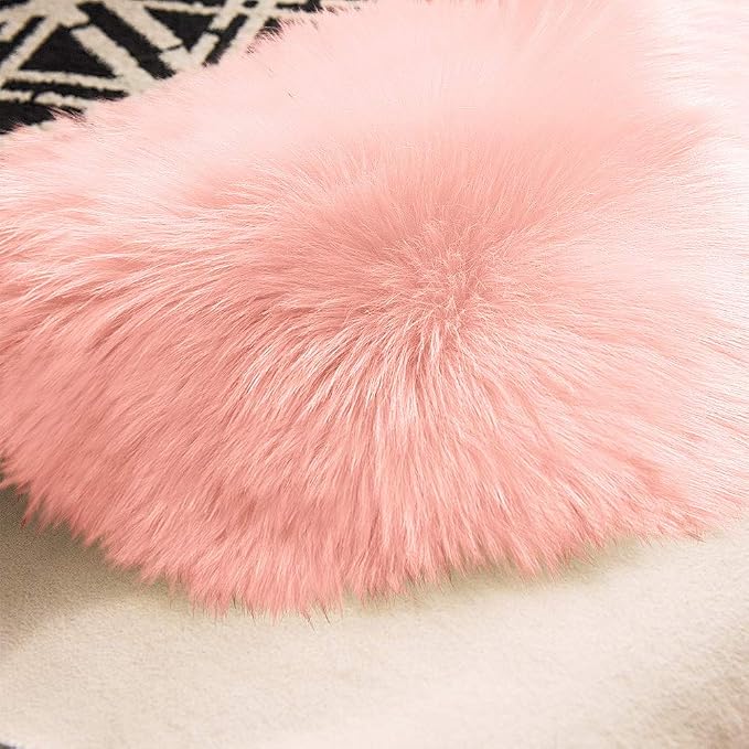 Carvapet Plush Faux Sheepskin Rug - Luxury Soft Pink Chair Cover 2x3 Accent Carpet, Non Slip Suede Backing Shaggy Shag Fur Mat for Bedside Dorm