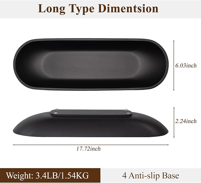 Long Decorative Bowl for Centerpiece, Dough Bowl for home decor 18" Black | Minimalist Design Dough Bowl Decor for Coffee Table and Dining Table Centerpiece. Clutter Organizer with Anti-Slip Base