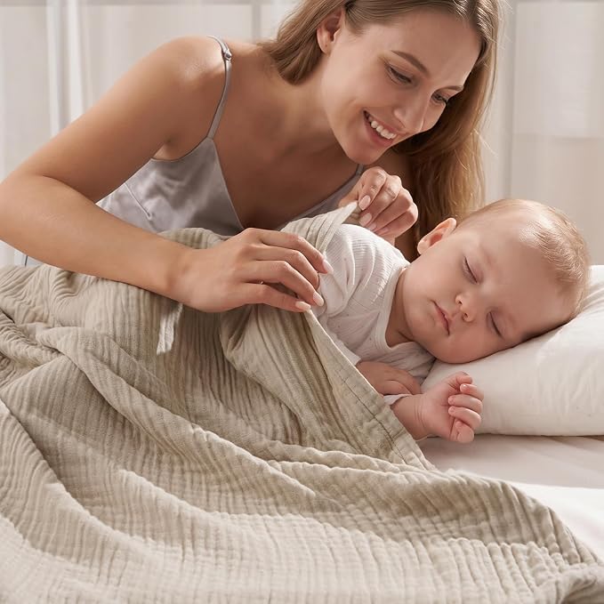 David's Home Soft Muslin Blanket Throw Size for Adults, 60% Rayon 40% Cotton, Breathable Lightweight Cooiling Blanket for Hot Sleepers, 4-Layer Cozy Gauze for Bed, 50"x60", Light Tan/Oat Milk