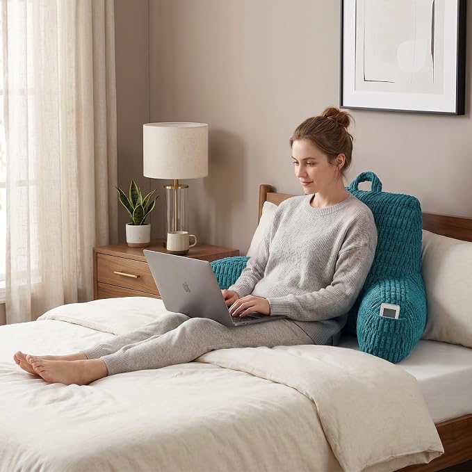 Large Reading Pillow for Sitting Up with Arms,Olive Corduroy | Back Pillow for Adults Backrest,19" Sitting Pillow Supports Reading,Gaming & Relaxing in Bed,Couch,Floor Corners