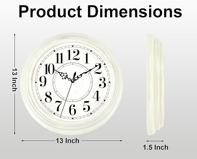 Vintage Wall Clock 13 Inch Quartz Silent Non-Ticking Analog Clock Battery Operated Rustic Round Decorative Clock for Living Room Kitchen Home Office Classroom