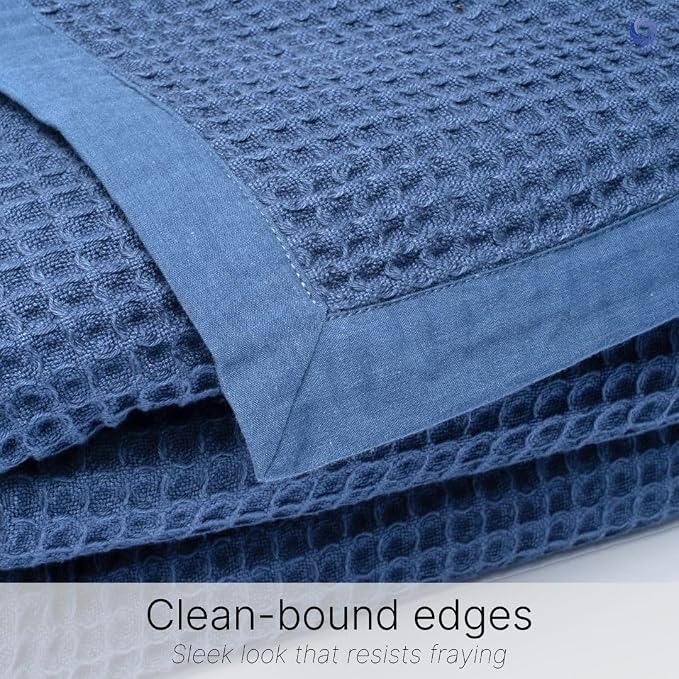 GOTS Certified Organic Cotton Waffle Weave Blanket, Queen Bed Size, 90"X90"Cozy Throw Blanket for Couch, Modern Home Decor Throw Blankets,Comfy Waffle Blanket Soft Bed Blankets -Navy Blue