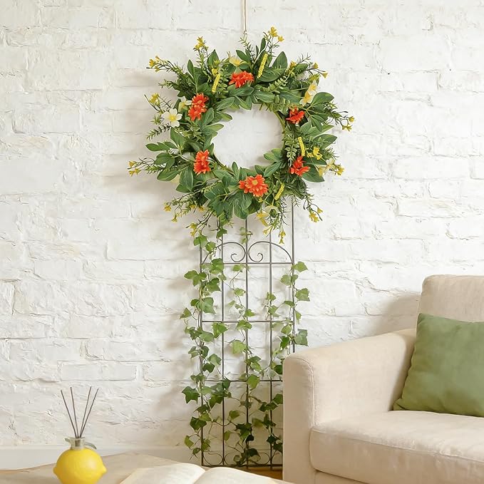 20 Inch Wreaths for Front Door, Spring Summer Flower Wreath - Red Daisy Artificial Flowers for Easter, Home Decor, Farmhouse Wall, Porch, Front Door Decorations