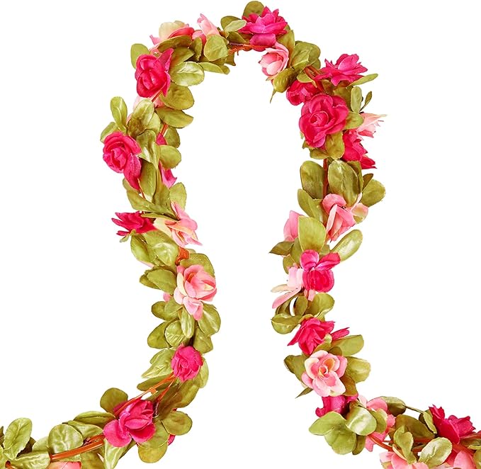PONKING 8 Pcs x 8.2 ft Flower Garland Artificial Rose Vine Flowers with Green Leaves Hanging Fake Roses Vine for Room Party Home Wedding Birthday Christmas Wall Arch Decor, Fall Purple Flower