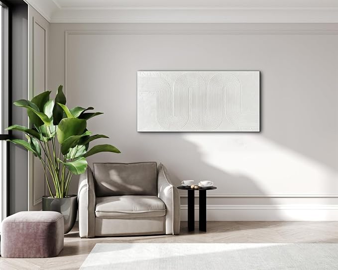 Creespi Hand-Painted Textured Wall Art - White Abstract Canvas Oil Painting 24x48 inch,Minimalist Art Painting for Wall Decor