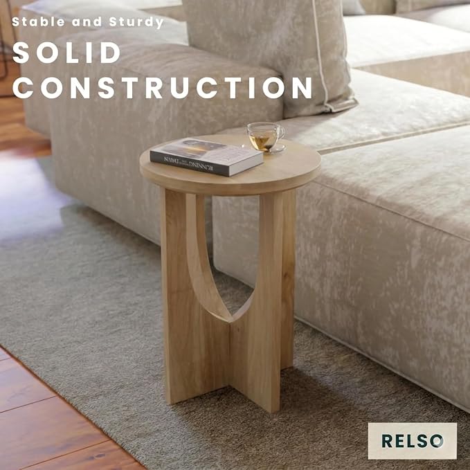Relso Stupa Solid Wood End Table - 22" Tall Round Side Table, Natural Finish, Handcrafted, Effortless Assembly, Modern Look, Compact for Living Room or Bedroom, Space-Conscious Decor for Small Areas