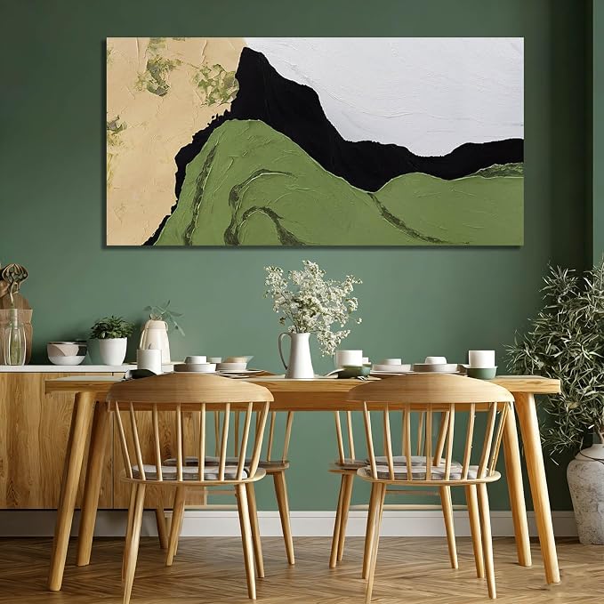 Canvas Art Large Framed Abstract Neutral Wall Decor Contemporary Wall Art for Living Room Green and White Pictures for Bedroom Colorful Artwork 29x58 Inch Large Size