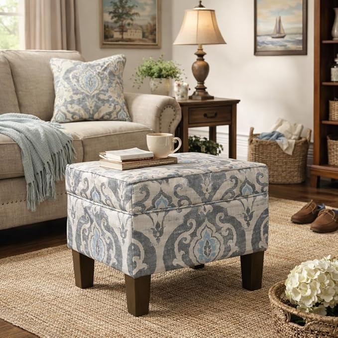 HomePop 22" Modern Rectangular Storage Ottoman - Suri Blue