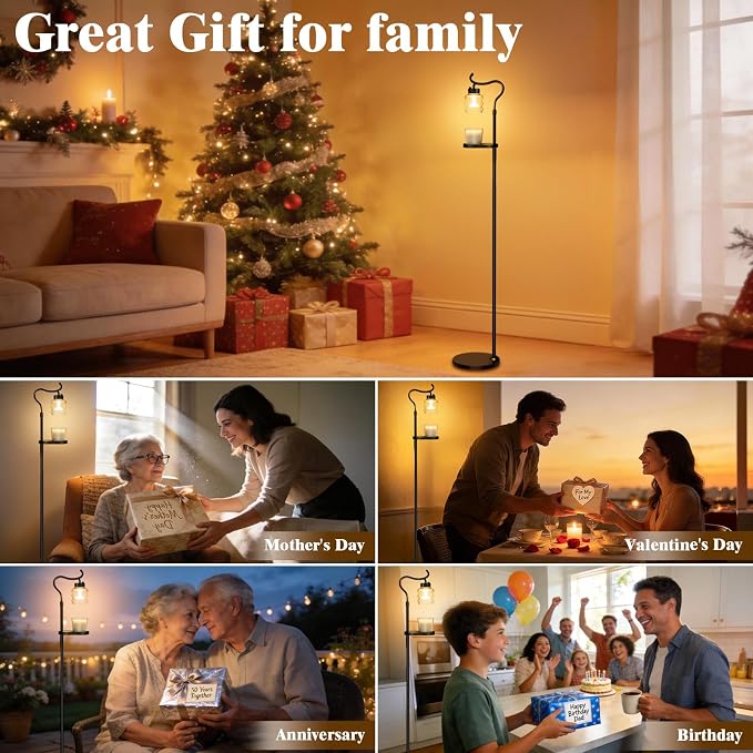Candle Warmer Floor Lamp with Timer, Dimmable Candle Warmer for Home Decor, Height Adjustable Floor Warmer, Birthday Gifts for Girlfriend Mom Christmas Mother's Day Gfit (Black Top)