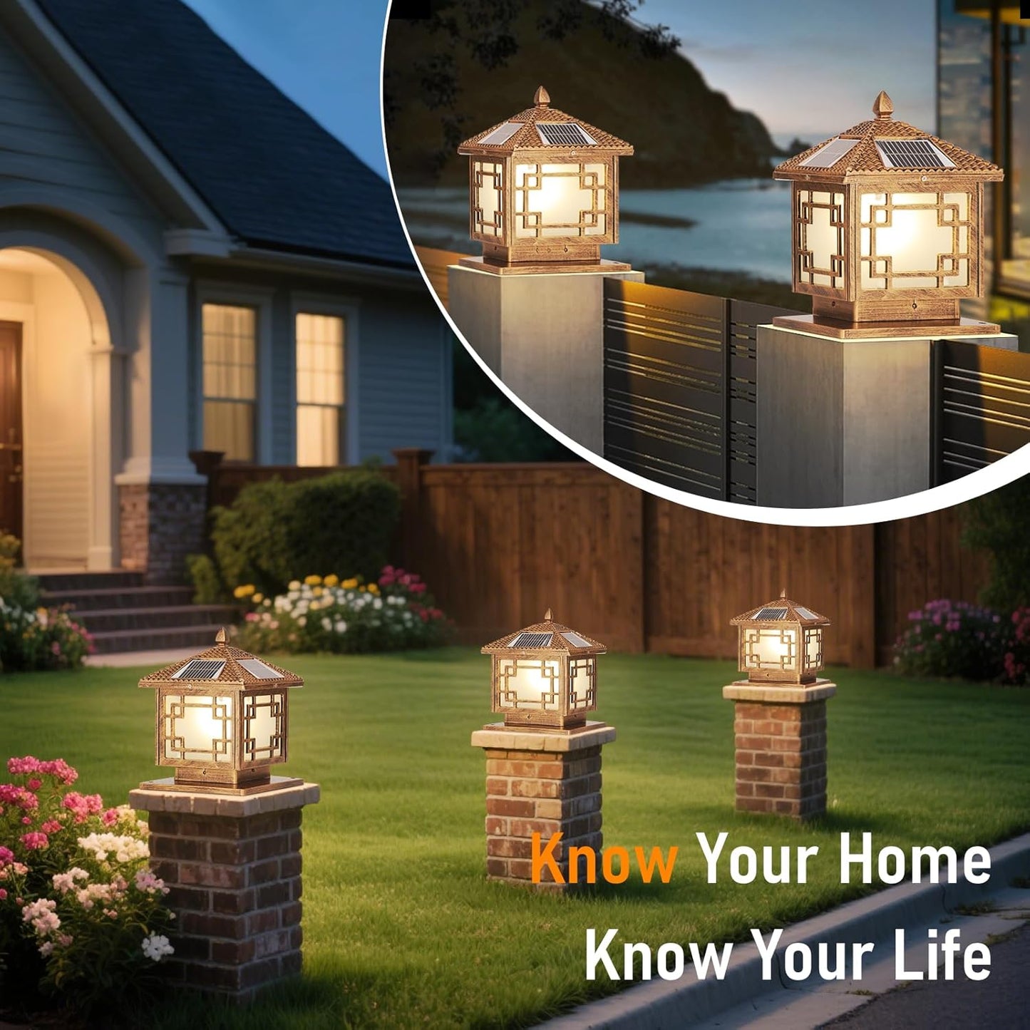 SLAWA Outside Housing Post Lighting Fixtures 9.8In Solar Post Caps Lights Bronze Aluminium Waterproof Column Light Outdoor Solar Powered Landscape Lighting Porch Pillar Lamp Fence Deck Mailbox Lantern