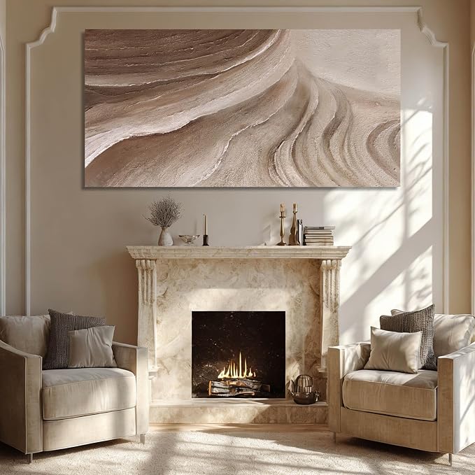 MLART99 Large Beige Brown Abstract Canvas White Artwork with Neutral Textured Wall art for Bedroom Living Room Office Modern Minimalist Wall Decor 29x58 Inch