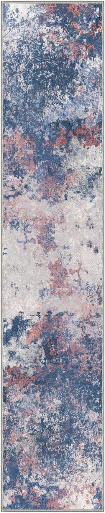 BEIMO 2X10 Runner Rug for Hallway Kitchen, Machine Washable Runners Rug for Entryway, Soft Modern Abstract Throw Rugs, Low Pile Floor Cover with Non Slip Backing, Red Blue