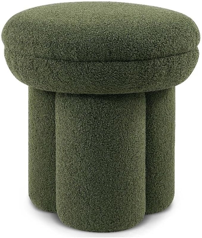 Furniture of America Rami Modern 18-inch Mushroom-Shape Upholstered Ottoman with Tri-Pillar Pedestal, Vanity Stool Chair, Small Foot Stool for Bedroom, Living Room, Entryway, Green