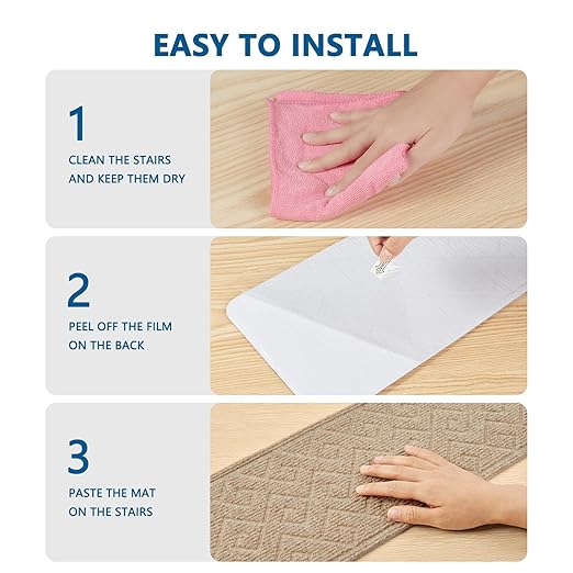 Stair Treads for Wooden Steps Indoor, 15 Pack 8" X 30" Non Slip Carpet Stair Treads with Reusable Adhesive for Kids Elders and Dogs, Surface Polyester TPR Backing Stair Rugs