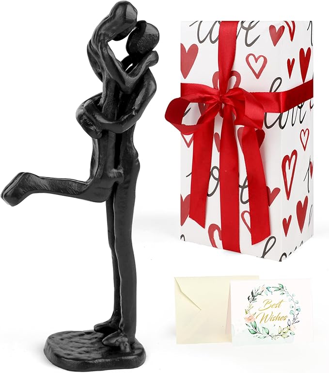 Kresecioo Loving Couple Iron Sculpture, Black Metal Couple Statue in Love, Wedding Anniversary Romantic Gifts for Wife Husband Girlfriend Boyfriend Women Men, Mothers Day for Wife Girlfriend