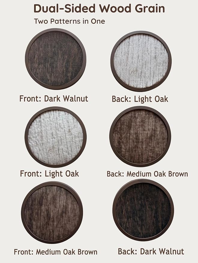Absorbent Coasters for Drinks with Holder - 6packs, Silicone Coasters with Soft Felt Insert, Dual-Sided 3 Wood-Themed Patterns, Reusable Table Protection Mats for Coffee/Tea/Wine/Cans